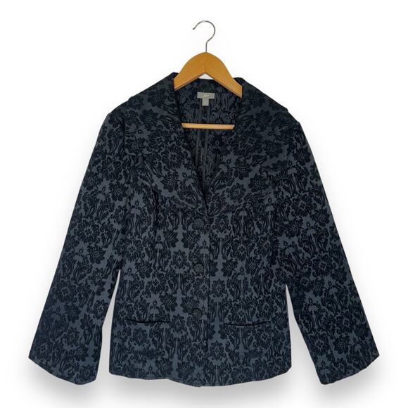 J.Jill Women's Floral Velvet Damask Jacquard Blazer Jacket Size 14 Black Gray - Picture 1 of 7